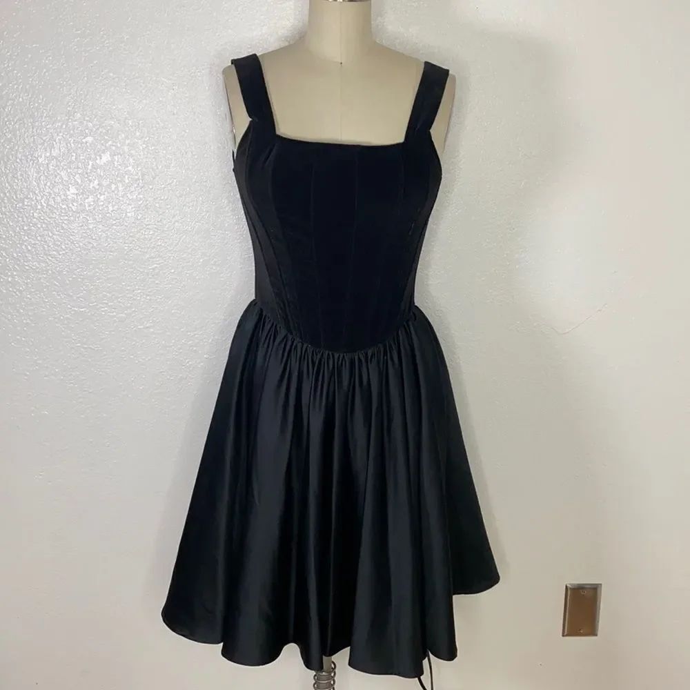 Vintage Andrea Jovine black corset party dress 80s 6